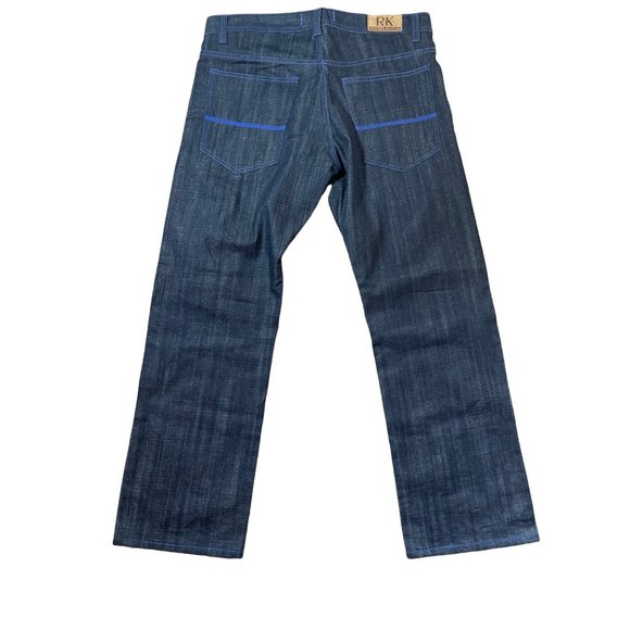 NWOT Rich Kids Dark Wash Blue Topstitching 38x32 Denim Jeans Hip Hop Wide Leg - Picture 8 of 11